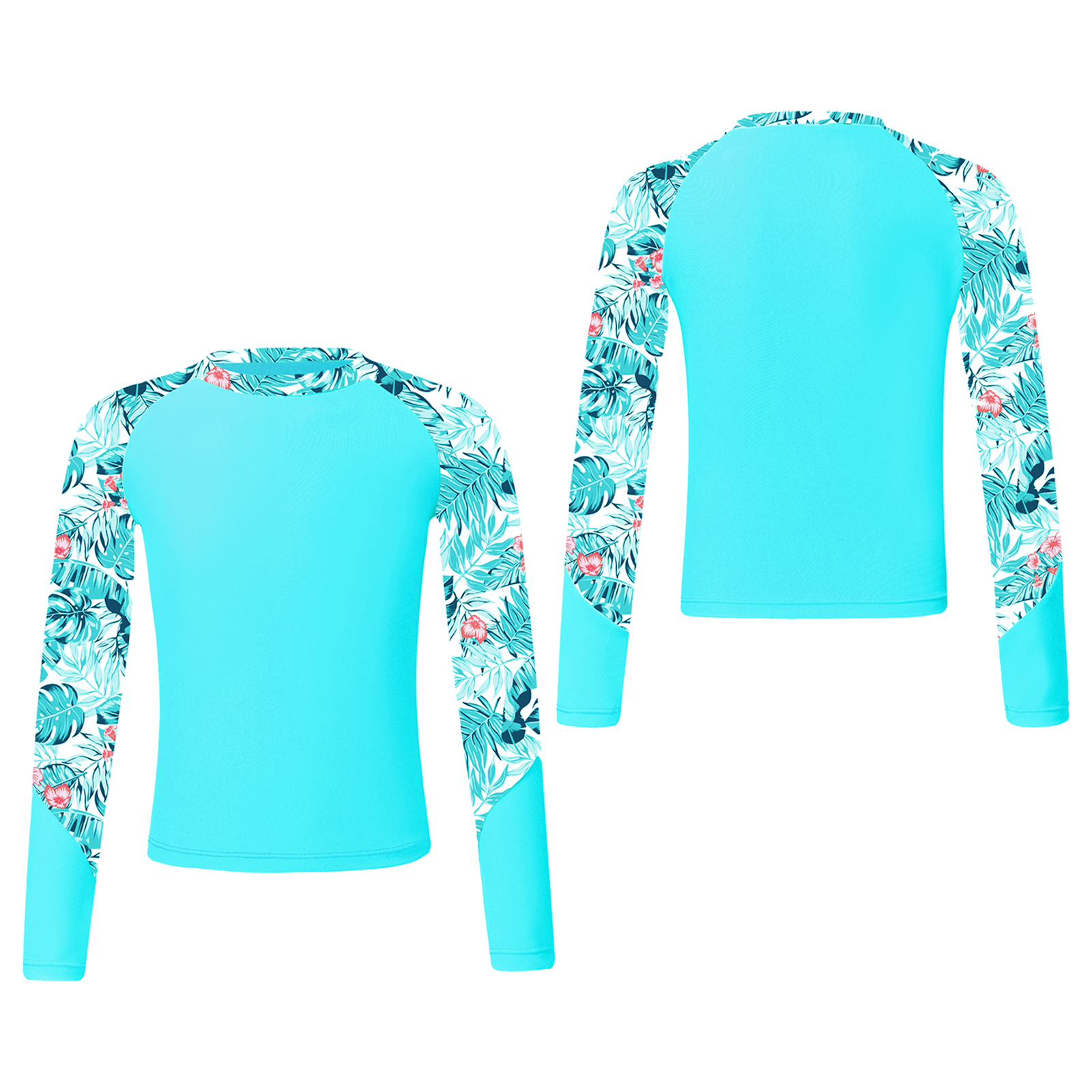 inhzoy Kids Girls Long Sleeve Swim Top with UPF 50+ Floral Printed Swimming Shirt Rash Guard