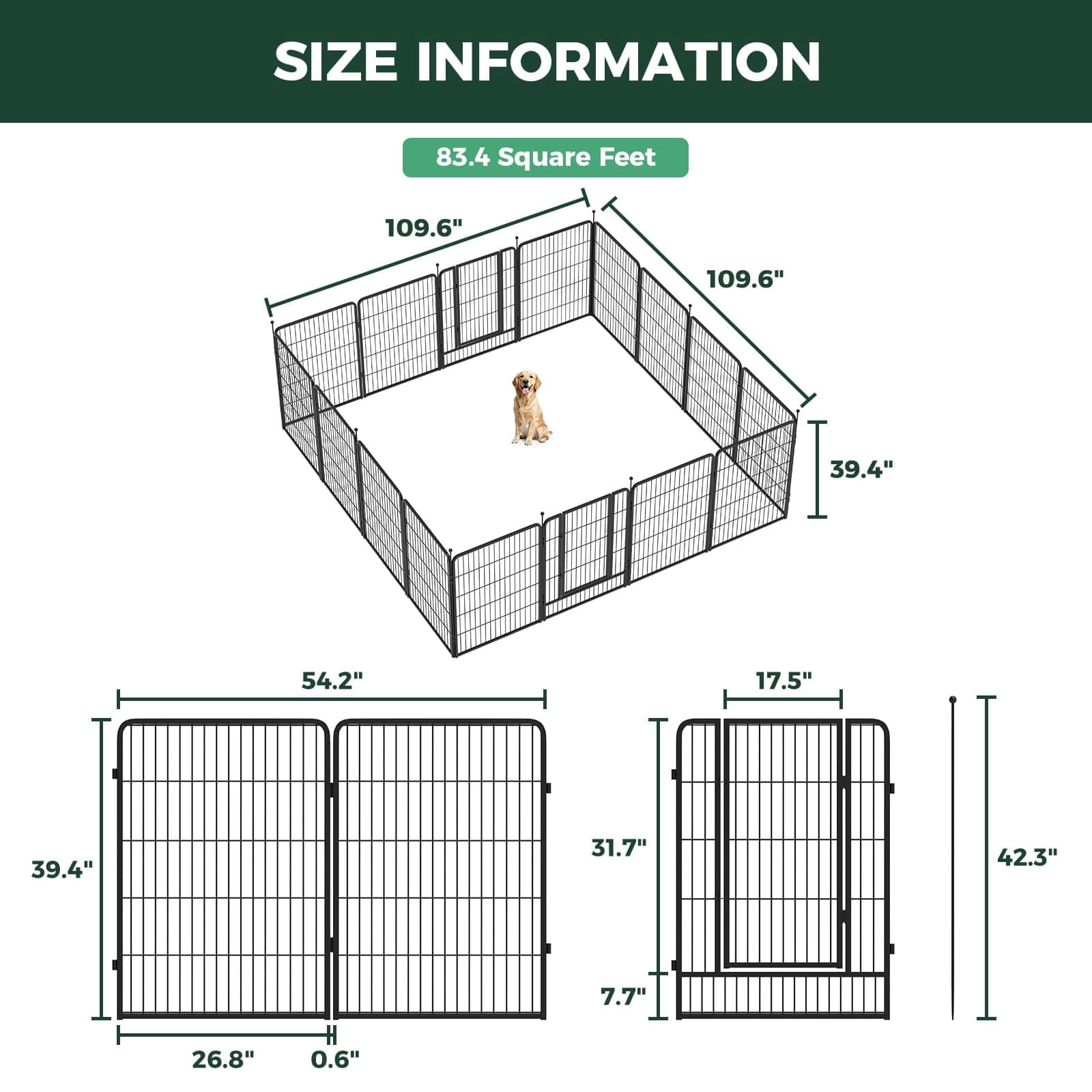 FXW Instant Dog Playpen, Portable Pet Fence for Outdoor, RV Trips, and Camping, 40inch, 16 Panels for Medium and Large Dogs│Patented
