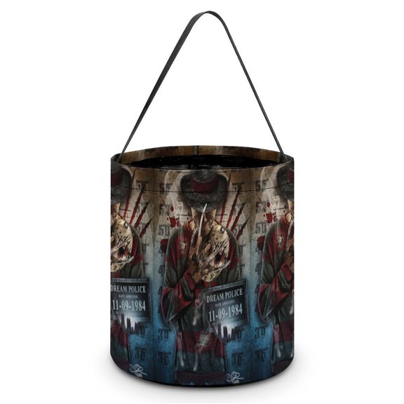 Freddy Krueger Candy Tote Bags Halloween Trick or Treat Bucket Bag Portable Collapsible Reusable Goody Handbag