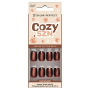 Salon Perfect Halloween Fall Artificial Fake Press On Nails, 403 Magnetic Brown, Short Square, File, Glue and Prep Pad Included, 30 Nails