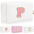 thumbnail image 1 of HSHDLDF Personalized Initial Letter Patch Makeup Bag Preppy Chenille Letter Cosmetic Pouch with Zipper Color1-Pink-P, 1 of 7