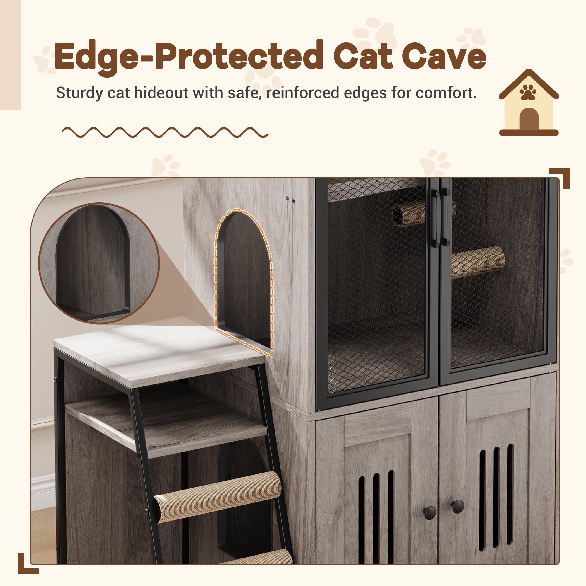 Cat Litter Box Enclosure Furniture,Hidden Litter Box Furniture with Shelf&Ladder,Double Litter Box Cabinet for Large Cats,Easy to Clean