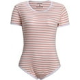 thumbnail image 5 of CutiePlusU Cotton Button Crotch Bodysuit Onesie Pajamas Romper Classics Stripe Pink XS, 5 of 5