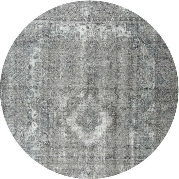 Ahgly Company Machine Washable Indoor Round Traditional Gray Cloud Gray Area Rugs, 3' Round