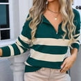 thumbnail image 5 of Amidoa Womens Sweaters Long Sleeve Green V-Neck Striped Lightweight Collared Fall Sweaters Womens Cardigans L, 5 of 7