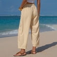 thumbnail image 5 of Delayuji Women's Linen Pants Striped Cropped Pants Casual High Waist Loose Fit Summer Beach Pants With Pockets Beach Vacation Clothing, 5 of 6
