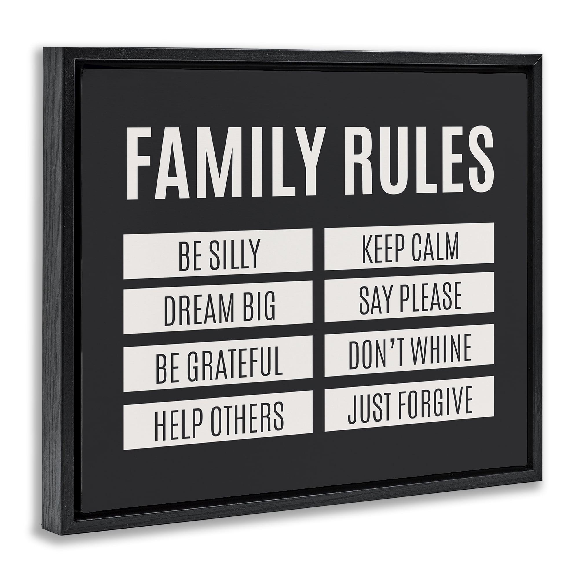Stupell Industries Family Rules Simple Black Black Framed Floater Canvas Wall Art, design by SD Graphics Studio