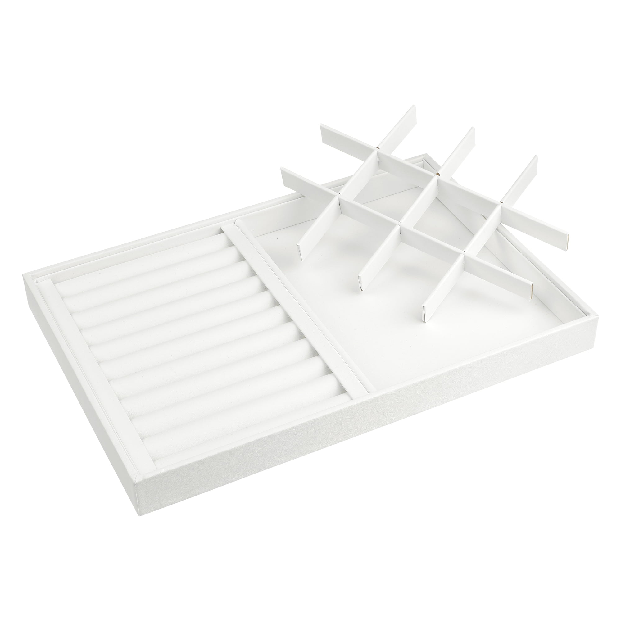 Unique Bargains Set of 2 Stackable Jewelry Organizers Trays with Removable Dividers White