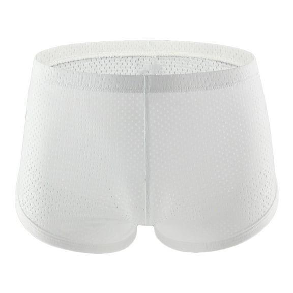 JSKUMAR Mesh Booty Shorts for Men Lounge Running Athletic Fitness Boxer Briefs Breathable Underwear Ranger Panties (White,XL)