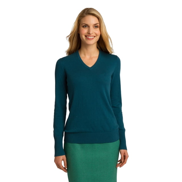 Suéter con cuello en V para mujer de Port Authority®. LSW285 Autoridad Portuaria LSW285