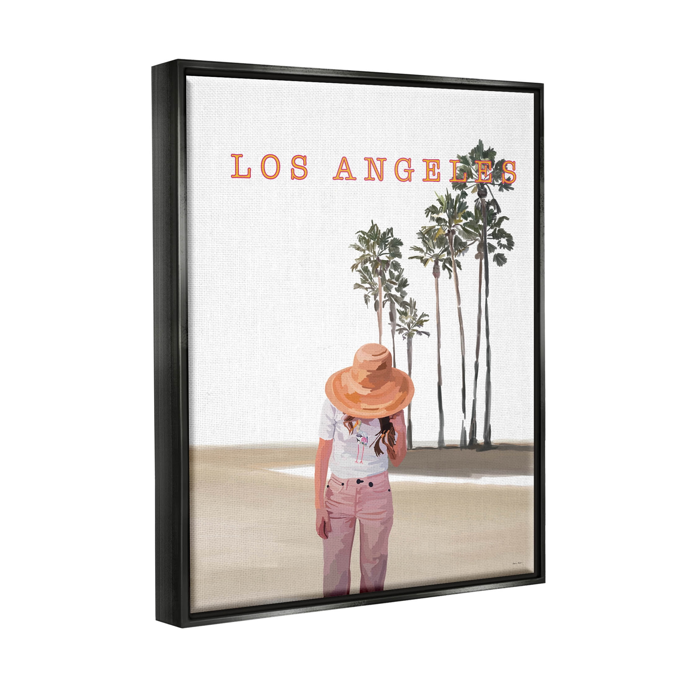Stupell Industries Trendy Summer Girl Los Angeles Scenery Graphic Art Jet Black Floating Framed Canvas Print Wall Art, Design by Amelia Noyes