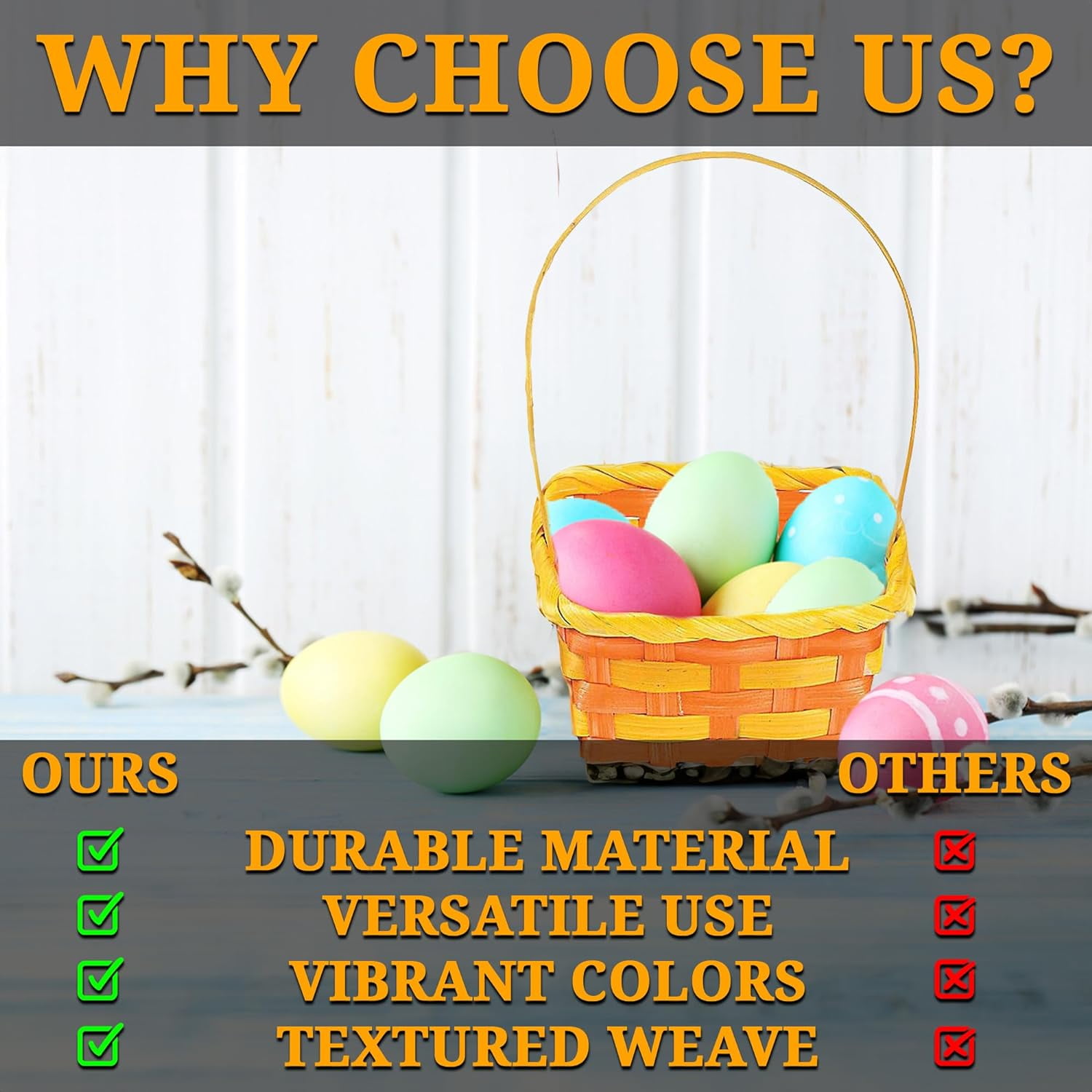 Fun Express Handles Wood Decorative Basket, Multicolor Easter (12 Pack)