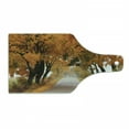 thumbnail image 1 of Fall Cutting Board, Fall Season in Poland Road with Colorful Vibrant Maple Trees Serenity Theme, Tempered Glass Cutting and Serving Board, Wine Bottle Shape, Orange Brown Green, by Ambesonne, 1 of 1