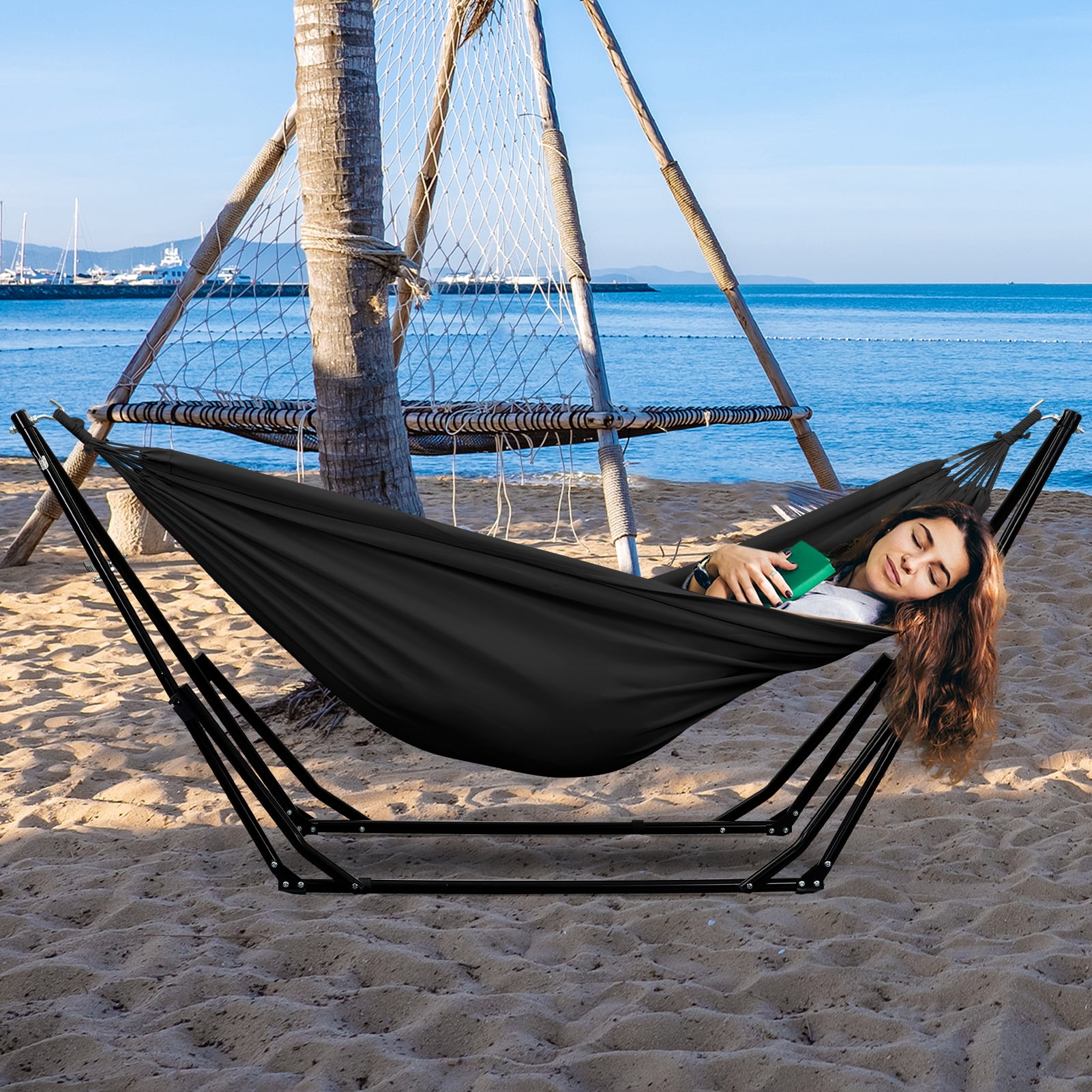 Ainfox 2 in 1 Hammock and Swing Chair with Stand, 550 lbs Capacity，Black