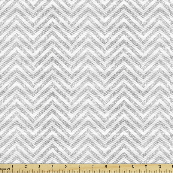 Ambesonne Grey Chevron Fabric by the Yard Upholstery, Grunge Zig Zag Urban, 3 Yards, White Pale Grey