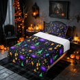 thumbnail image 3 of Homewish Neon Witch Cat Twin Sheets, Halloween Candy Stars Bedding, Black Purple Green, 3-Piece (1 Flat Sheet, 1 Fitted Sheet and 1 Pillowcase), 3 of 6