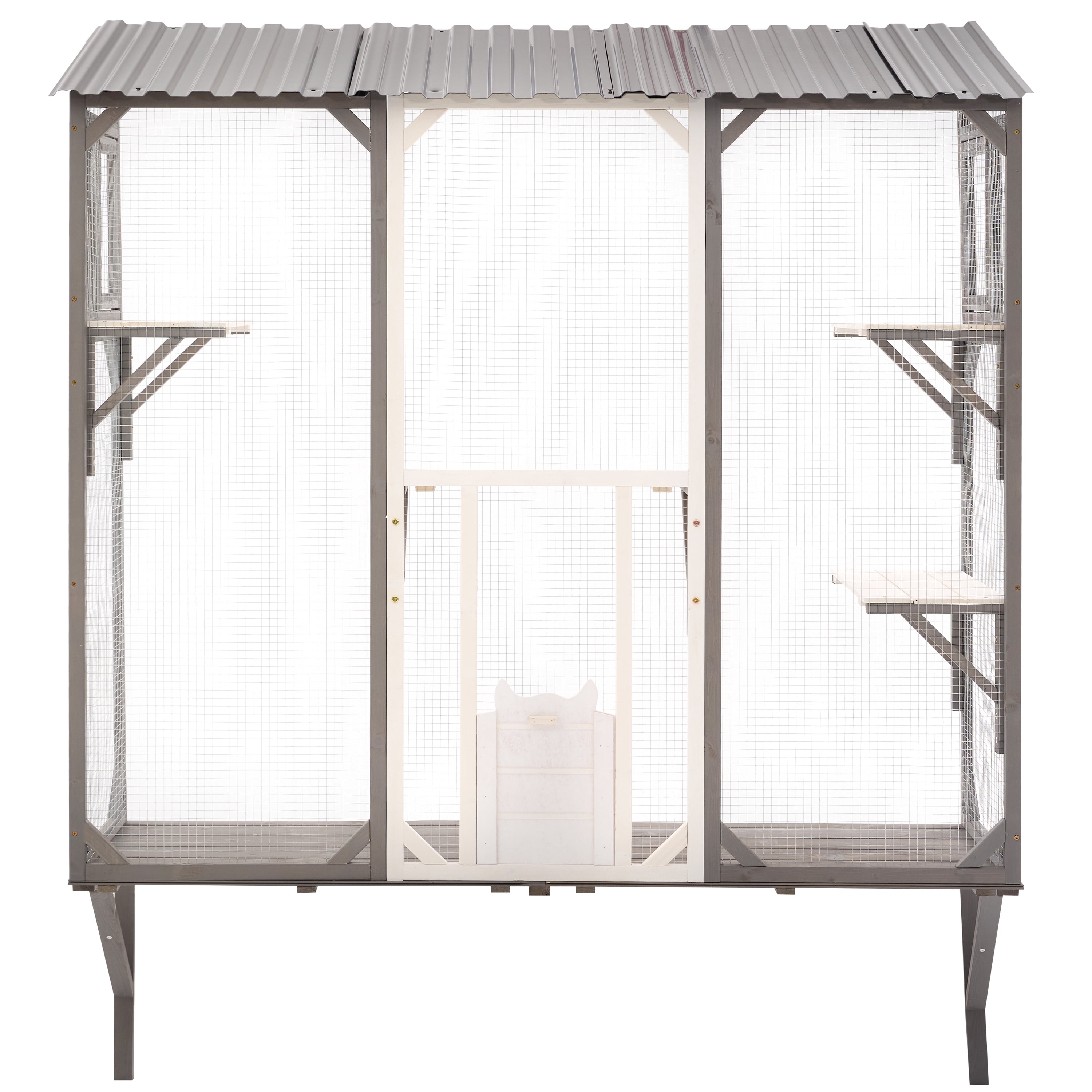 Outdoor Cat Catio Cat Climbing Catio Window Cat House Cat Patio Enclosure with Platforms for 1-3 Cats, Grey+White