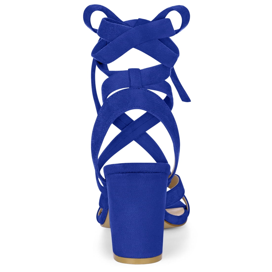 DARING DIVA Women's Open Toe Crisscross Lace Up Chunky Heel Sandals Navy Blue 6