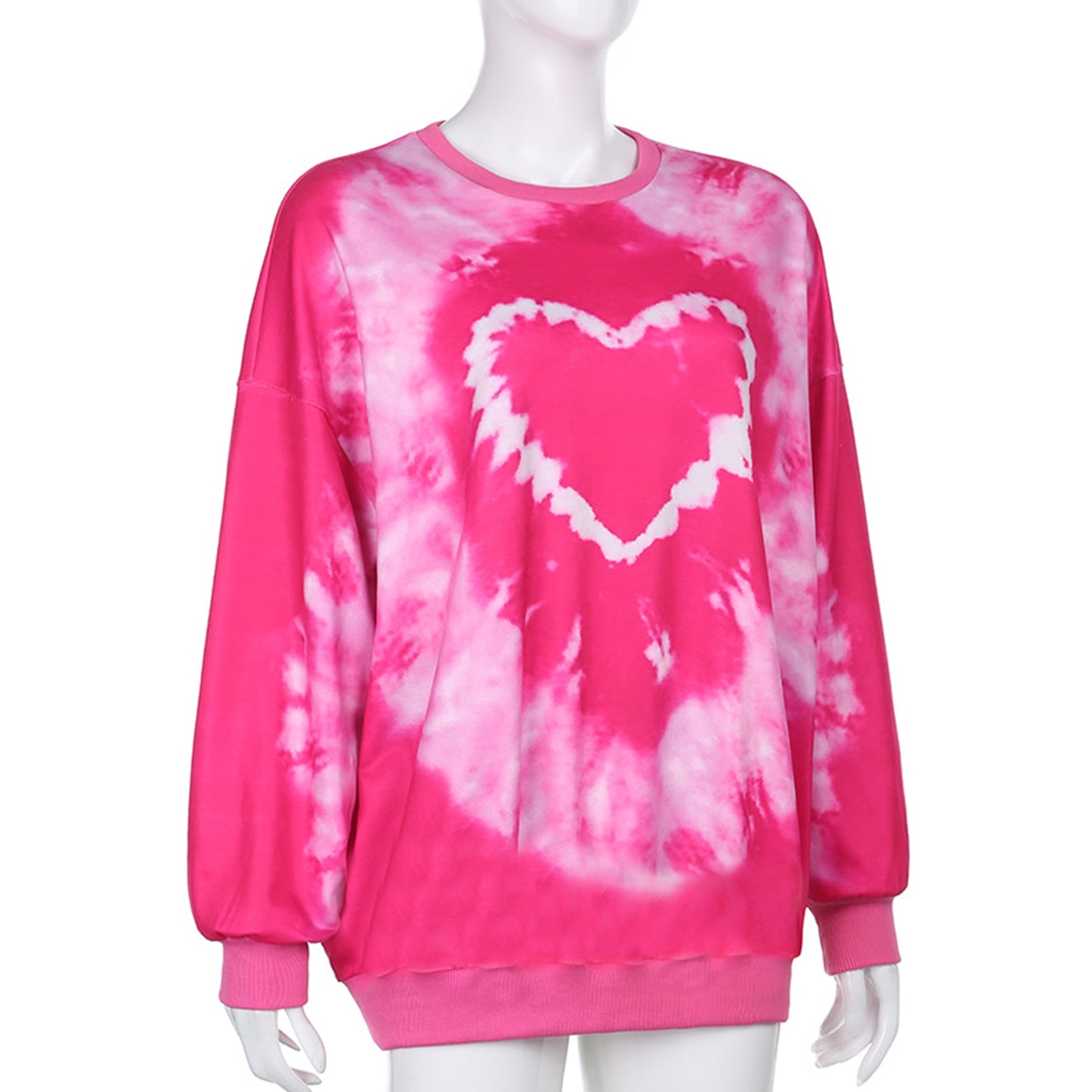 Women Long Sleeve O-Neck Sweatshirt Pink Heart Tie-Dye Printed Pullover  Tunic Tops Harajuku Oversized Loose Streetwear - Walmart.com