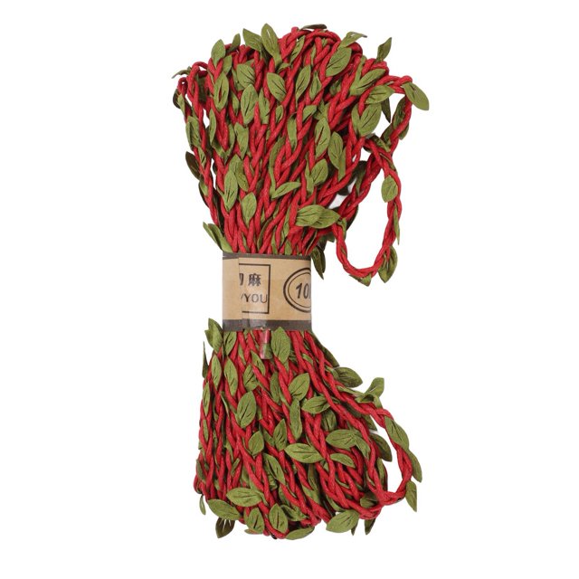 1 rollo de 10 m de cuerda de cáñamo de hojas verdes, lavable, resistente al sol, para manualidades, guirnalda decorativa de cuerda de cáñamo de múltiples hilos, color rojo