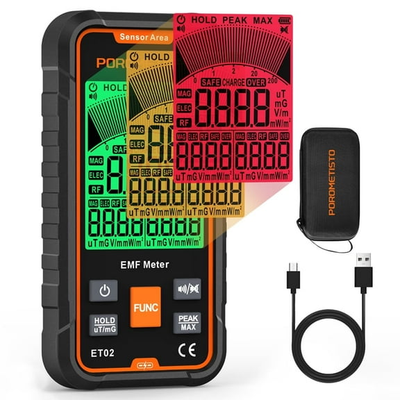 POROMETISTO 3-in-1 EMF Meter, 5G RF/EF/MF Radiation Detector with Backlit LCD, Sound & Light Alarm, Ghost Hunting Paranormal Detector for Home and Office