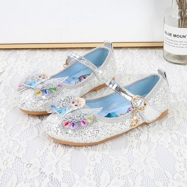 Zapatos de cuero para niñas de Disney, suela blanda, zapatos informales de princesa para bebés, cabeza redonda de moda, rendimiento, baile, antideslizante, frozen25-Insole16.5cm Gao Jinjia LED