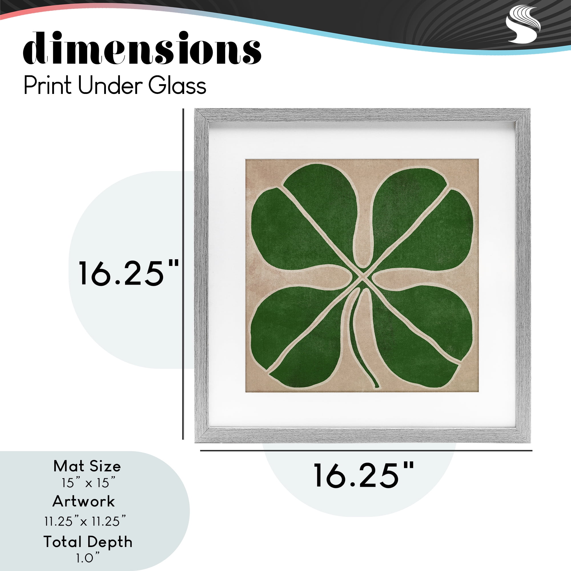 Four Leaf Symmetry Gray Framed Print Under Glass, design by June Erica Vess