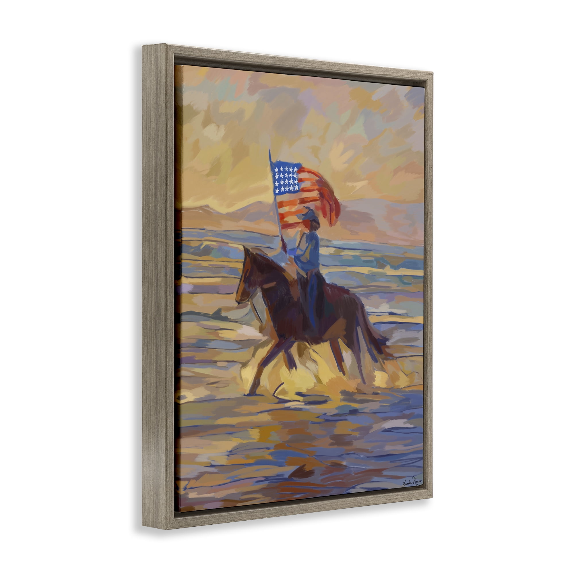 Stupell Industries American Cowgirl Abstraction Brown Framed Floater Canvas Wall Art, design by Amelia Noyes