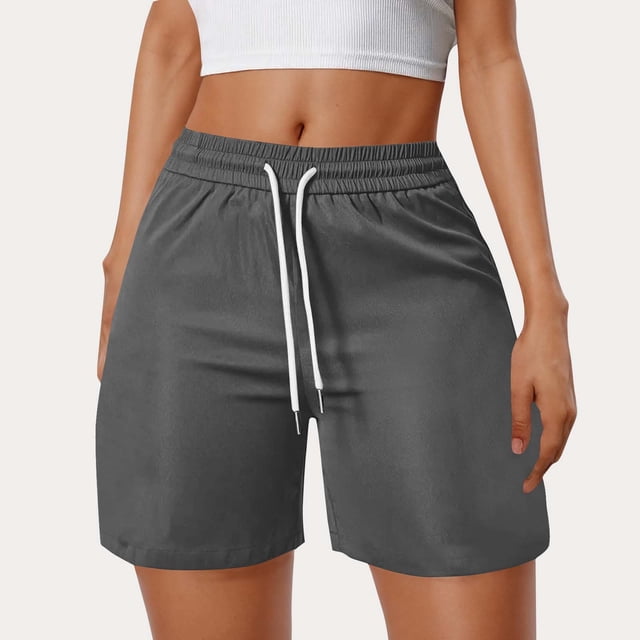 Karight Bermuda Shorts for Women 6'' Wide Leg Athletic Drawstring Summer Knee Length Gym Workout Yoga Shorts with Pockets