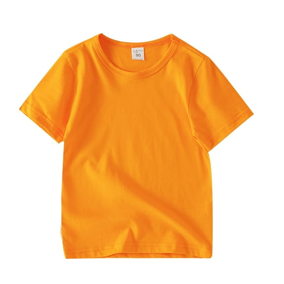 CPNG Toddler Little Boys Girls Summer Short Sleeved Solid Color T-Shirt Crewneck Comfortable and Breathable Tops(Orange,12-18 Months)
