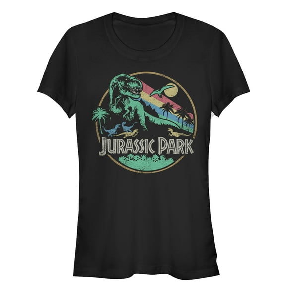 Junior's Jurassic Park Rainbow Emblem Graphic Tee Black Large
