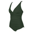thumbnail image 5 of Ecqkame Women's New One Piece Swimsuit Fashion Solid Color Bathing Suits Tummy Control Mesh Sheer Tankini Swimsuit Green XXL, 5 of 8