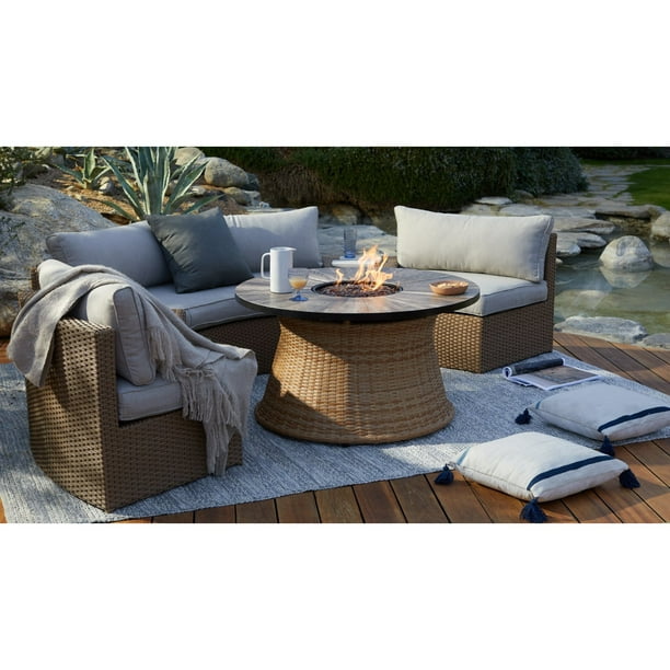 C Coast Myles Wicker Curved Outdoor, Outdoor Sectional With Fire Pit Coffee Table