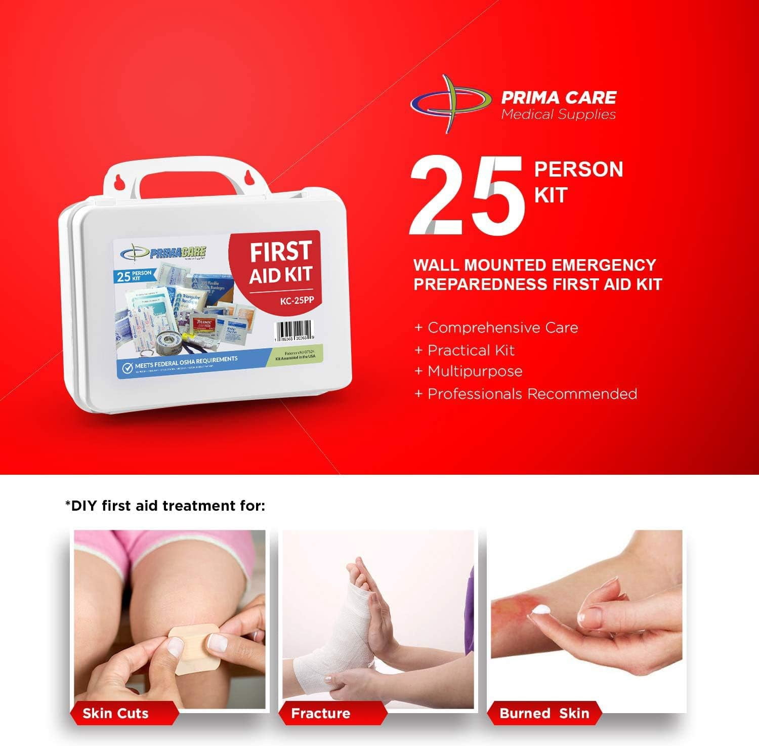 Primacare KC-25PM 25 Person Medium Emergency Preparedness First Aid Kit for Home, School and Office, Wall Mounted