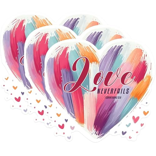(3 Pack) Love Never Fails Decals - Inspirational Decal - Heart Decal - 3 Inches On Longest Side - Easy Peel & Apply - Made in USA - 3MCS1625
