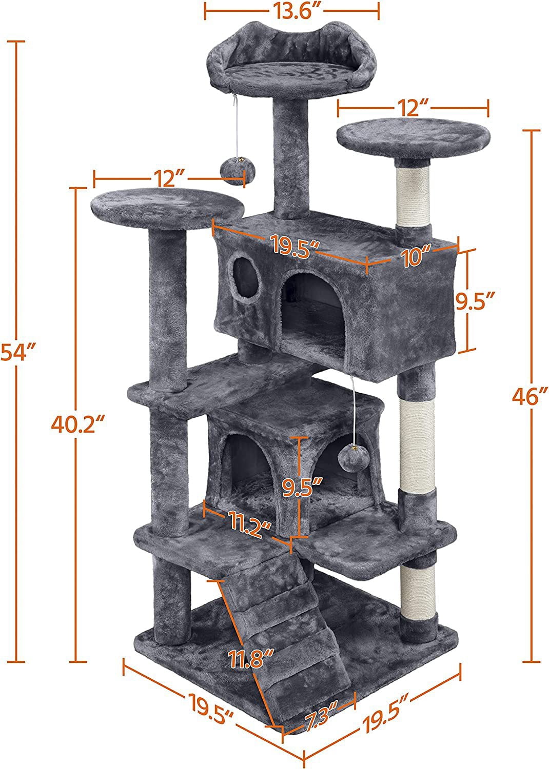 Cat Tree & Condo 54 inch Qualified Furniture Scratching Post Tower for Large & Kittens Pet House Play, Random Color Shipping