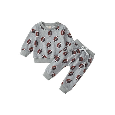 

Newborn Infant Baby Boy Football Season Clothes Set Long Sleeve O-Neck Rugby Printed Sweatshirt Top Long Pants Game Day Outfit