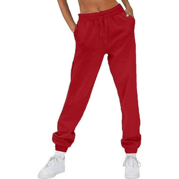 WHLBF UTTOASFAY Pants for Women Fleece-Lined Joggers Thermal Sweatpants for Running Workout Casual Lounge Pants Wine XXL