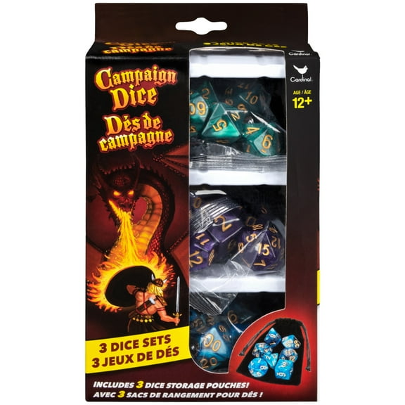 Campaign Dice for Role-Playing Games, 3 sets of 7 with Storage Pouches