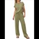 thumbnail image 3 of Conjunto Informal de Dos Piezas de Punto Acanalado para Mujer, Camiseta de Corta y Pantalón , Ideal para el Hogar y para Viajes Verde L, 3 of 9