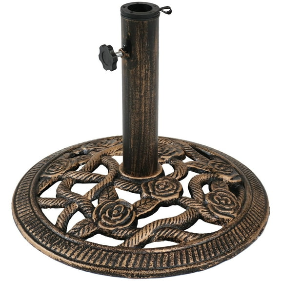 Sunnydaze Rose Blossom 17 lb Bronze Round Cast Iron Market Umbrella Base