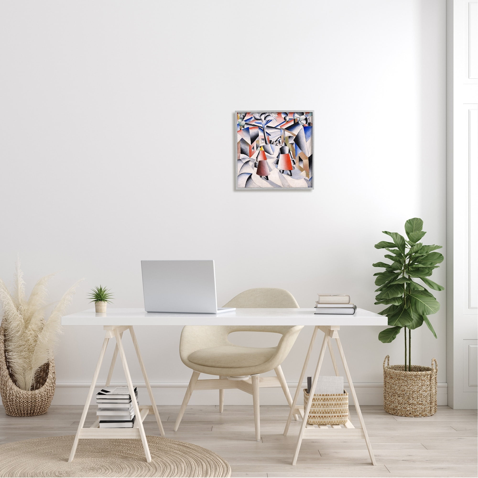 Stupell Industries Morning in Village after Snowstorm Abstract Kazimir Malevich Painting Painting Gray Framed Art Print Wall Art, Design by one1000paintings