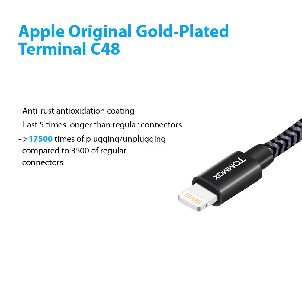 MFi Certified 3.3 Feet (1 m) Heavy-duty Nylon-Braided Data Sync Lightning to USB Charger Charging Cable Cord for iPhones - Black