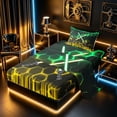 thumbnail image 2 of meiyoeat Neon Lights Twin Sheet Sets for Boys, Sci-Fi Green Yellow Gaming Bedding, 3 Pieces, 1 Flat Sheet, 1 Fitted Sheet and 1 Pillowcase, 2 of 6