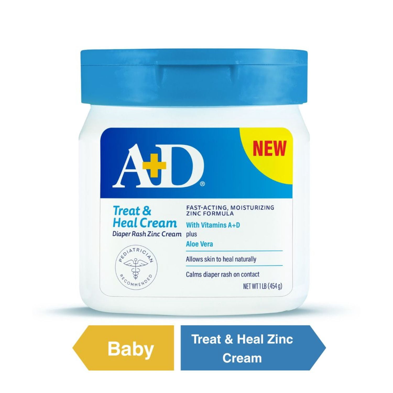 A+D Treat + Heal Zinc Oxide Diaper Rash Cream, 16 oz Jar - Walmart.com