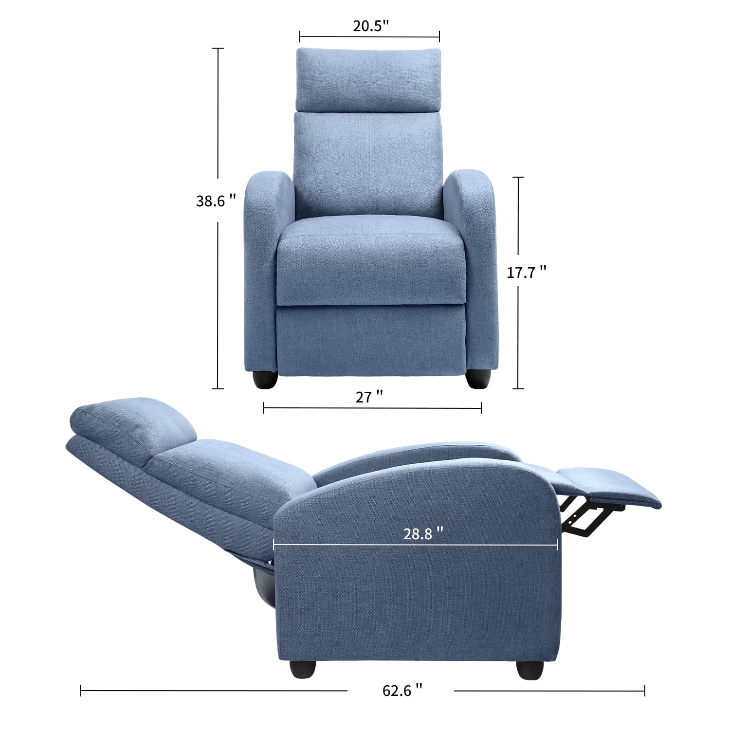 Vineego Home Theater Recliner with Padded Seat and Backrest, Blue Fabric