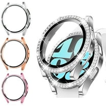 3 Pack Bling Case for Samsung Galaxy Watch 6 Screen Protector 40mm, Tempered Glass Glitter Diamond Bumper Face Cover for Galaxy Watch 6 Accessories 40mm,Silver/Rosegold/Pink