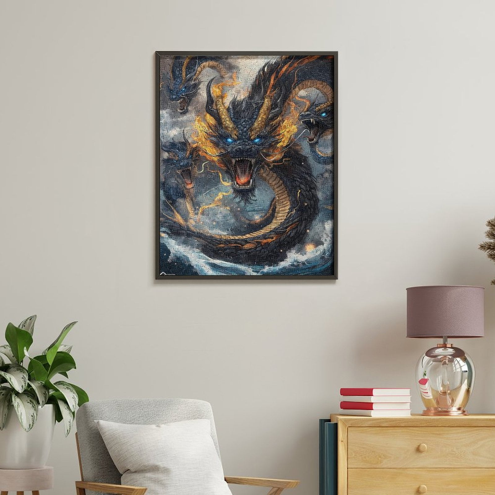 Paint By Numbers Kit for Adults Beginner - DIY Fierce Mythical Fire Water Dragon Art Canvas Painting Kits for Adults, Frameless Paint By Number for Adults for Home Wall Decor 16x20 Inch