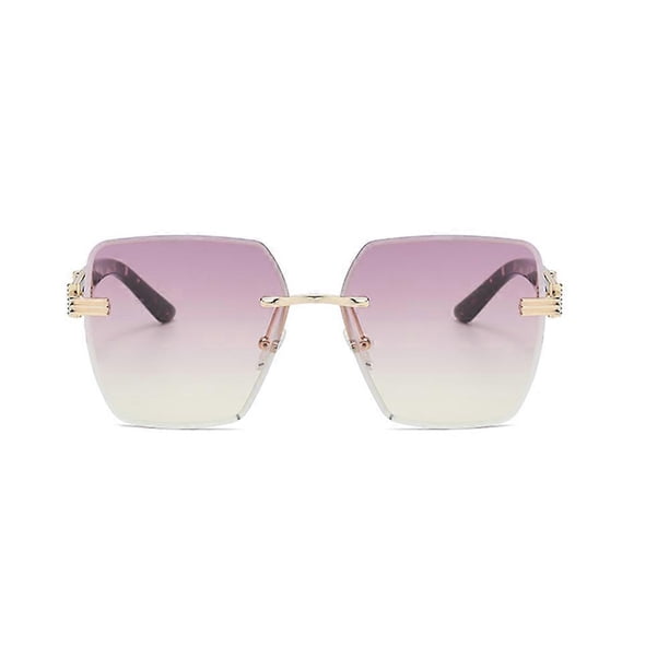Oversized Rimless Sunglasses Geometric Diamond Cutting Gradient Lens UV Amazon.com: ZENOTTIC Oversized Rimless Sunglasses for Women  main image 3