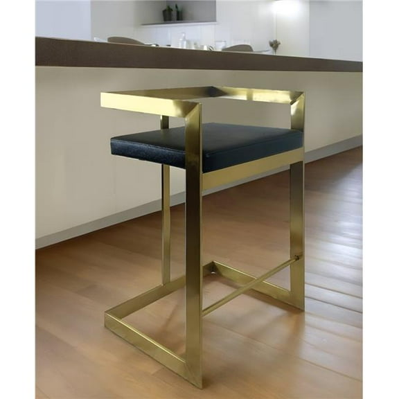 HomeRoots 555098 26 in. Black & Gold Faux Leather & Stainless Steel Low Back Counter Height Bar Chair